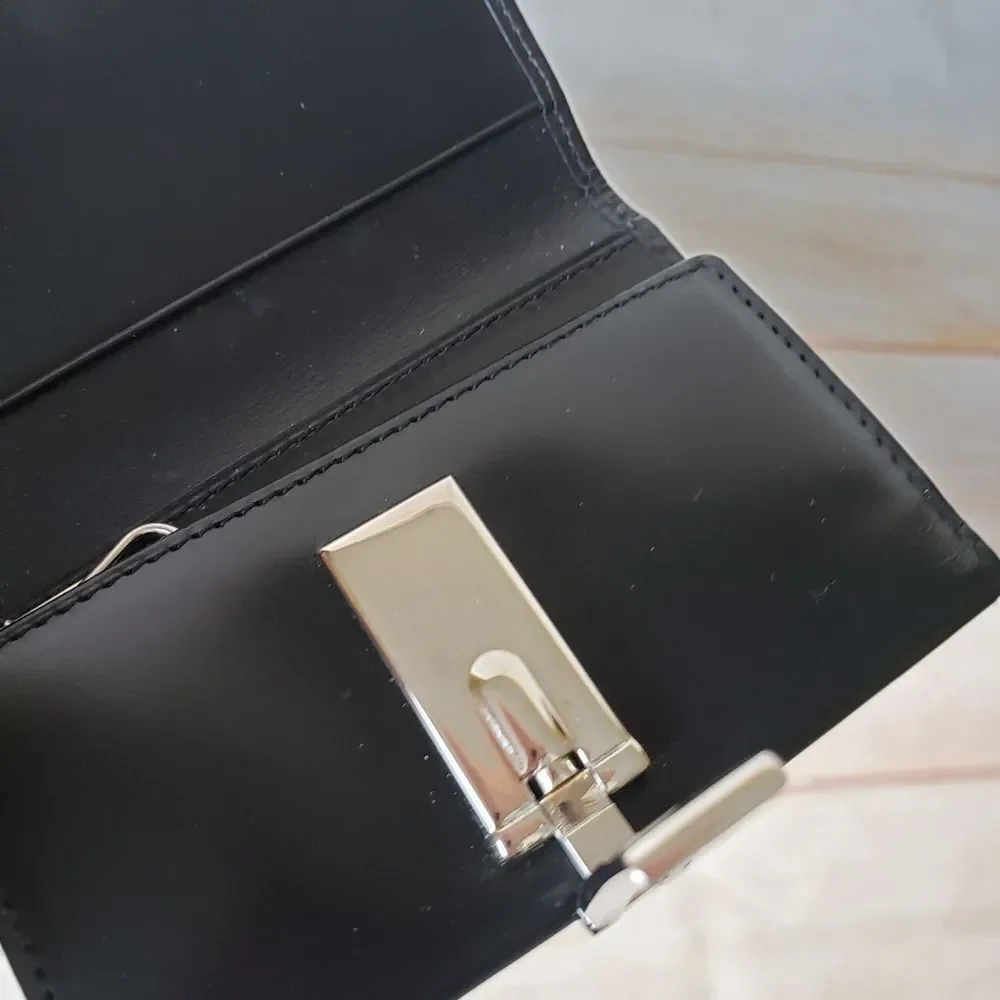 Authentic Salvatore Ferragamo Leather Keyholder Black Silver Tone Hardware Unise